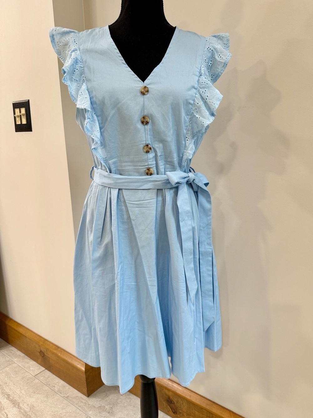 Grace Karin Powder Blue Ruffle Eyelet trim dress size XL